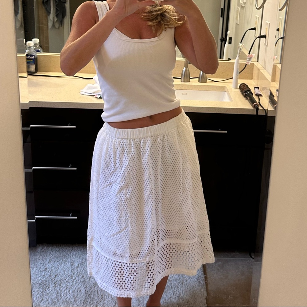 Madewell White Polka Dot Skirt